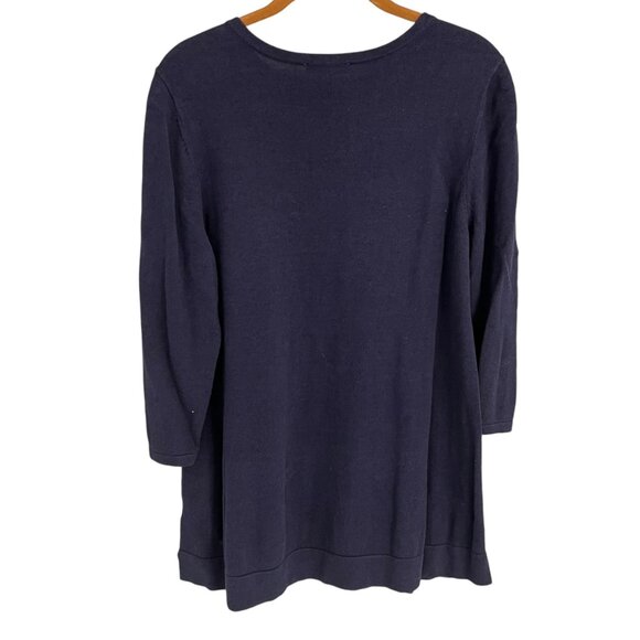Isaac Mizrahi Live Navy Blue Tunic Sweater Top M 3/4 Sleeve Cotton Rayon Blend - Picture 2 of 5
